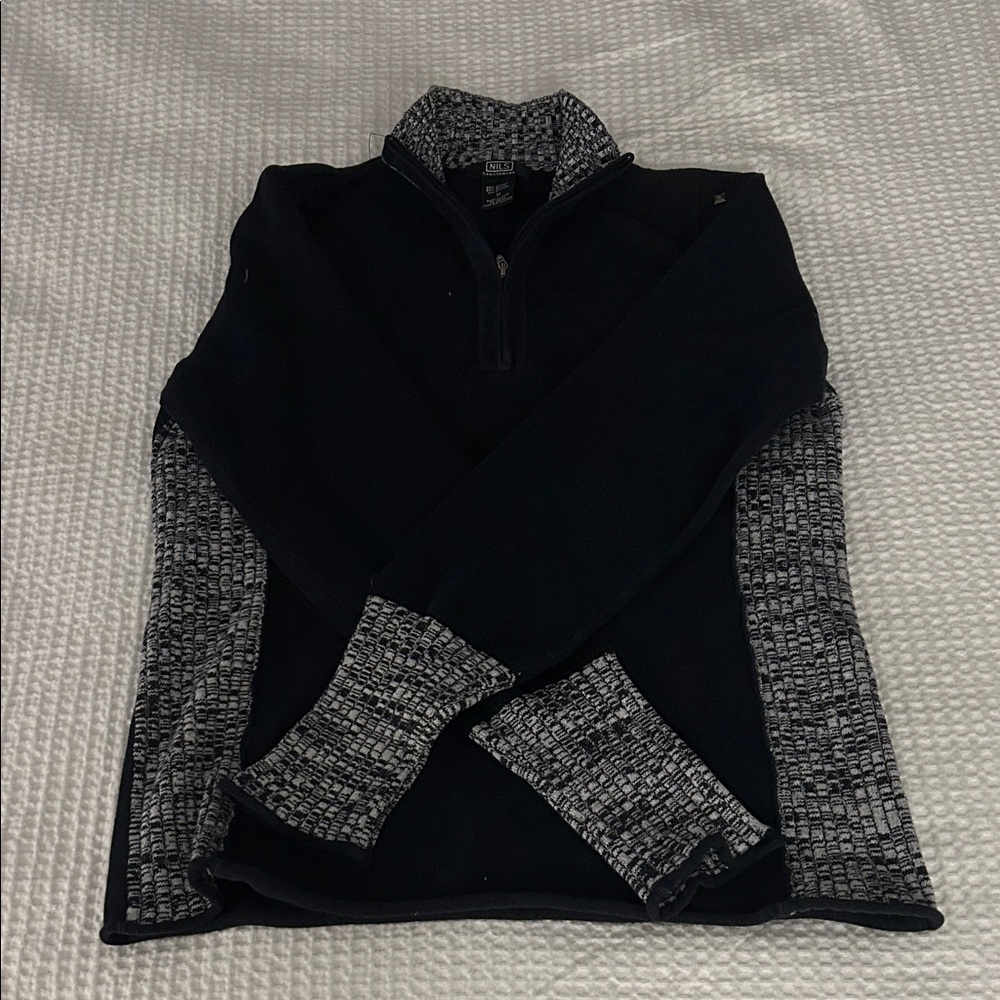 NILS Women’s Ski Sweater Black and Gray Zip-Up Sweater with nailheads
